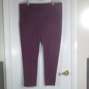 Tinsel Pants Burgundy Cropped Straight Leg Casual Comfy Stretch Cotton Size 32